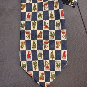 Structure Mens Neck 100% Silk Tie Blue Red Christmas‎  USA